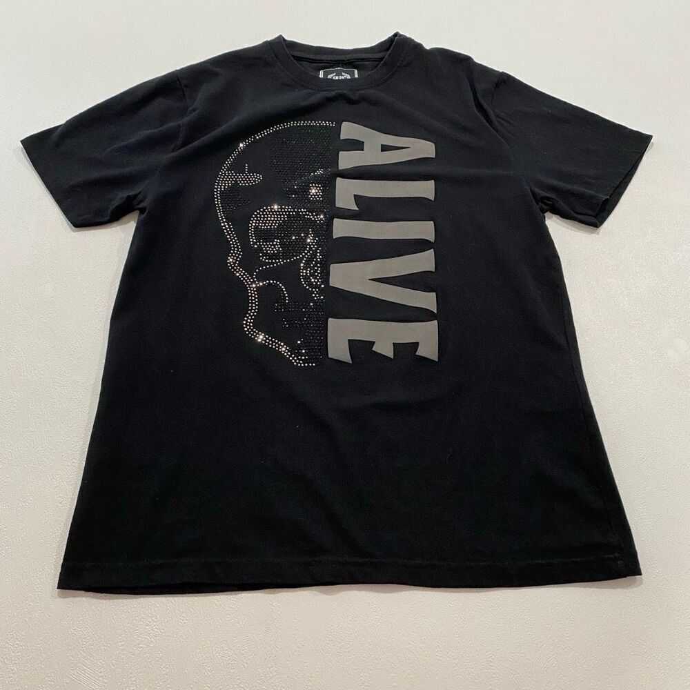 CR24 Chrome Edge Alive Skull Graphic T-Shirt Women’s Small Black Rhinestone Tee